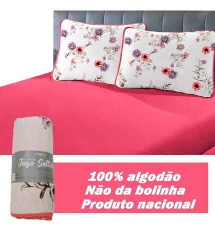 Jogo De Cama 03 Peças King Rubi Estampado 100% Algodão Sbx