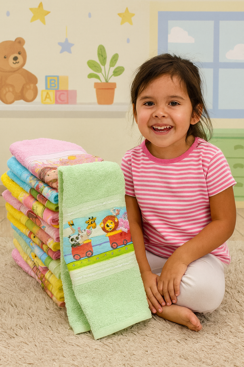 Sorriso e Cores na Sala Infantil Toalhas Estampadas para Crianças para Escola ou Presente - Imagem 1