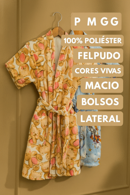 Roupão Infantil Estampado Macio Quentinho Bolsos Lateral