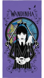 Toalha De Banho Aveludada Wandinha Família Addams Maozinha - Imagem 3