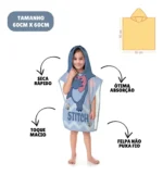 Toalha Poncho Capuz Infantil Praia Piscina Stitch - Imagem 4